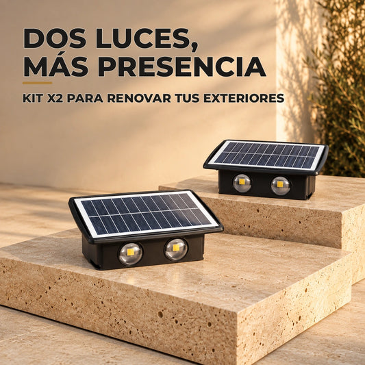 Kit X2 de lámparas solares negras con panel superior y doble lente frontal